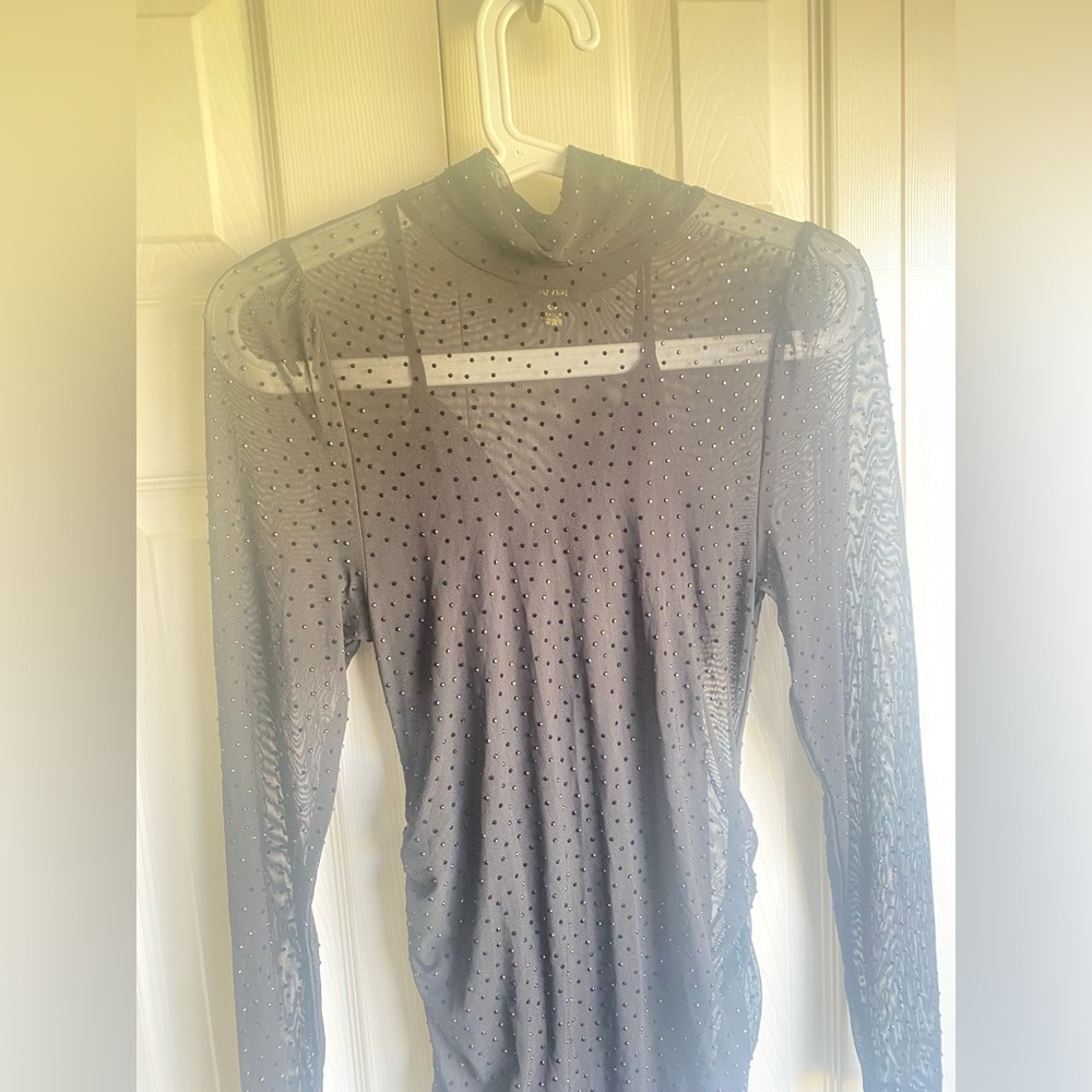 NEW Revolve AFRM Marni Black Rhinestone Sheer Long Sleeve Dress - Picture 4 of 10